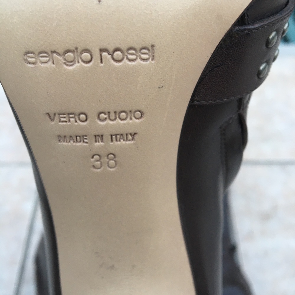 Sergio Rossi brown leather studded heeled boots 38 - Picture 10 of 14